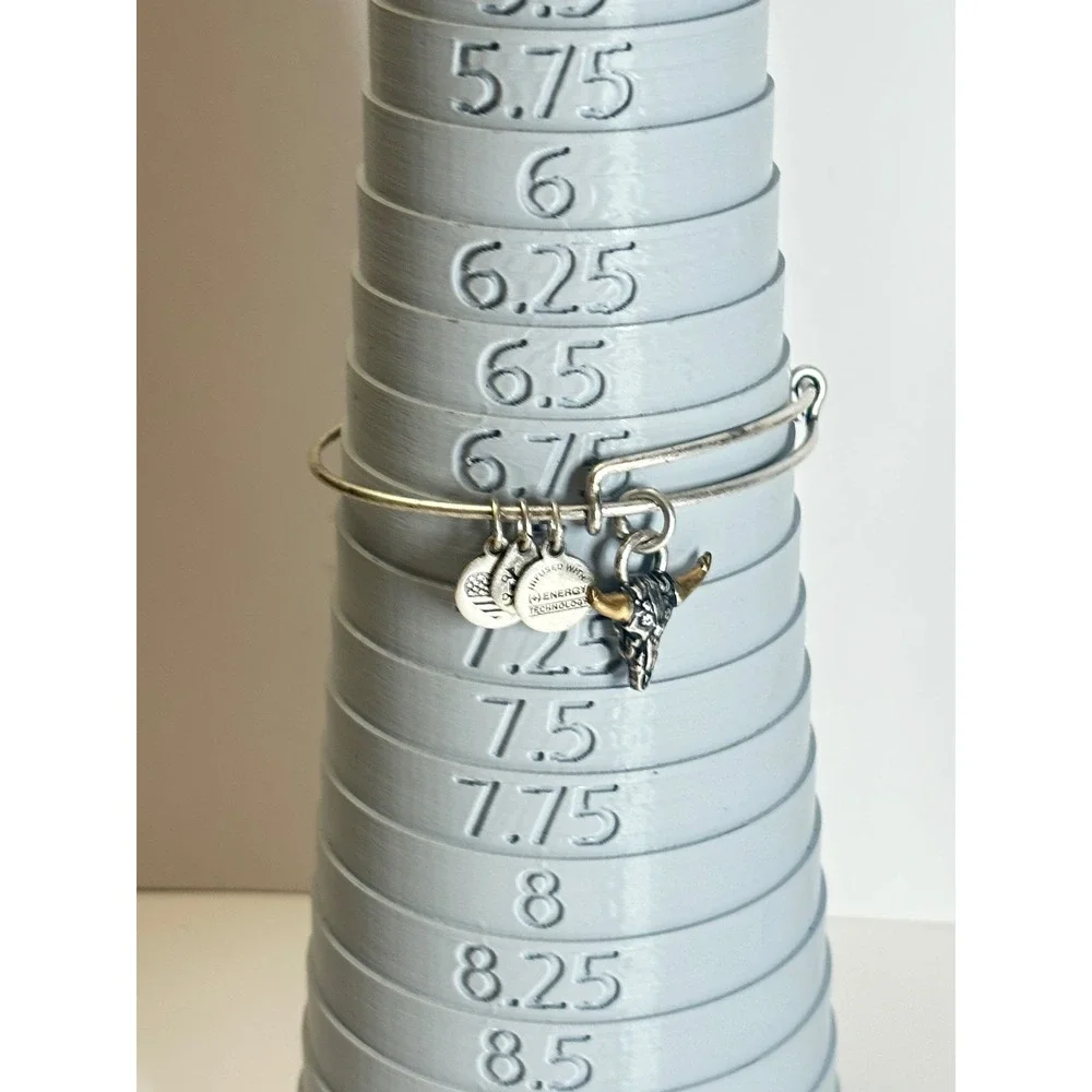 Alex and Ani Steer Bull Skull Charm Bangle Bracelet Silver Gold Tone Adjustable